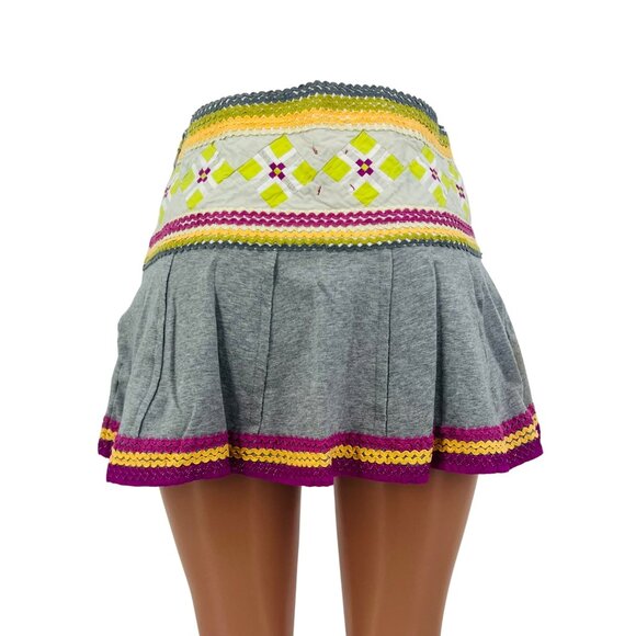 Y2K RARE Free People Boho Pleated Embroidered A-Line Mini Skirt • Skater Indie 6 - Picture 11 of 16